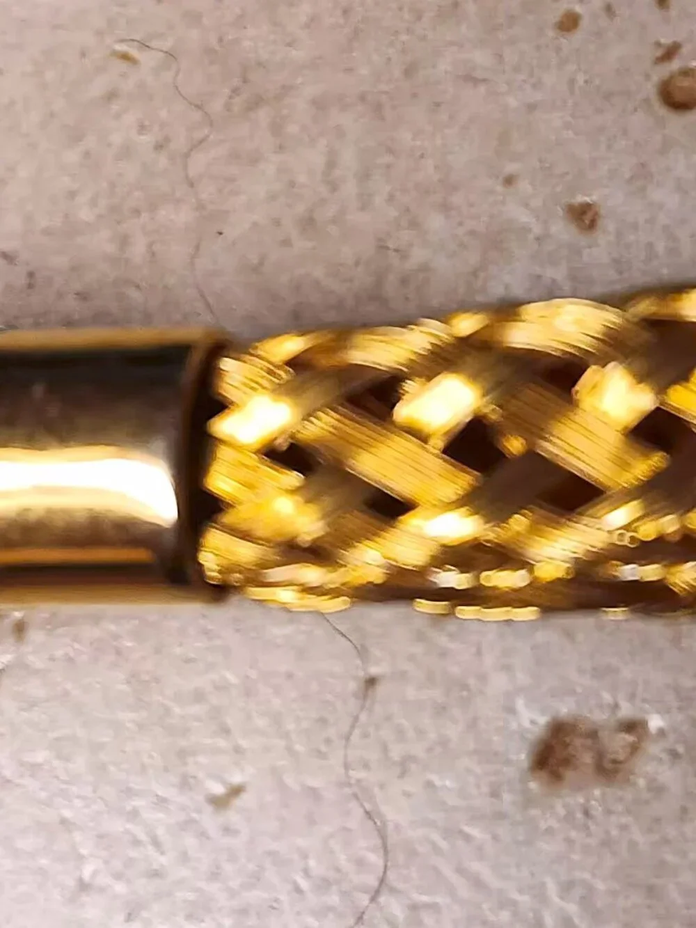 1970'S Vintage France (stamped) hair barrette, gold tone woven metal slim bow.